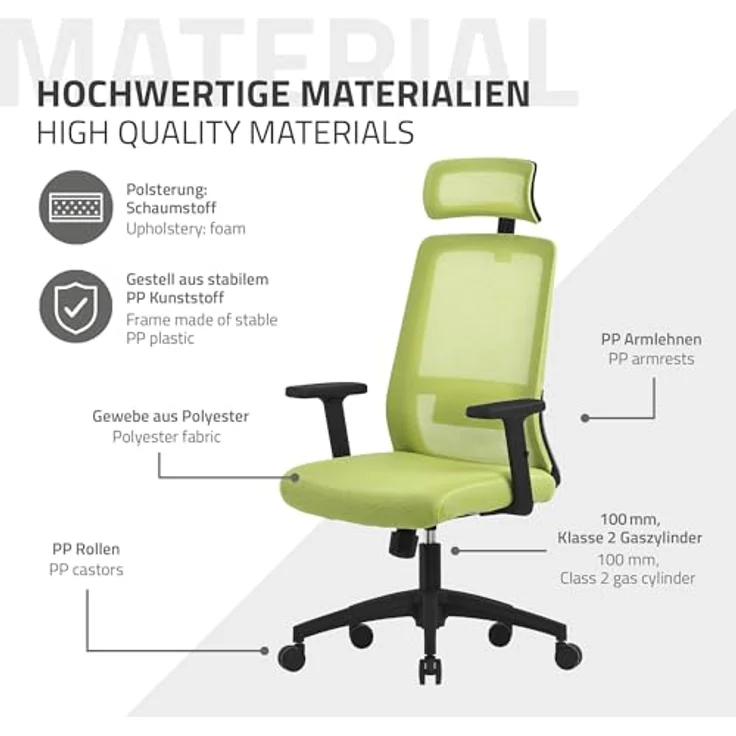 ML-DESIGN Drehstuhl, ergonomischer Schreibtischstuhl in Grün, höhenverstellbar, 66x123x68 cm, ideal für Arbeitszimmer – Bild 8