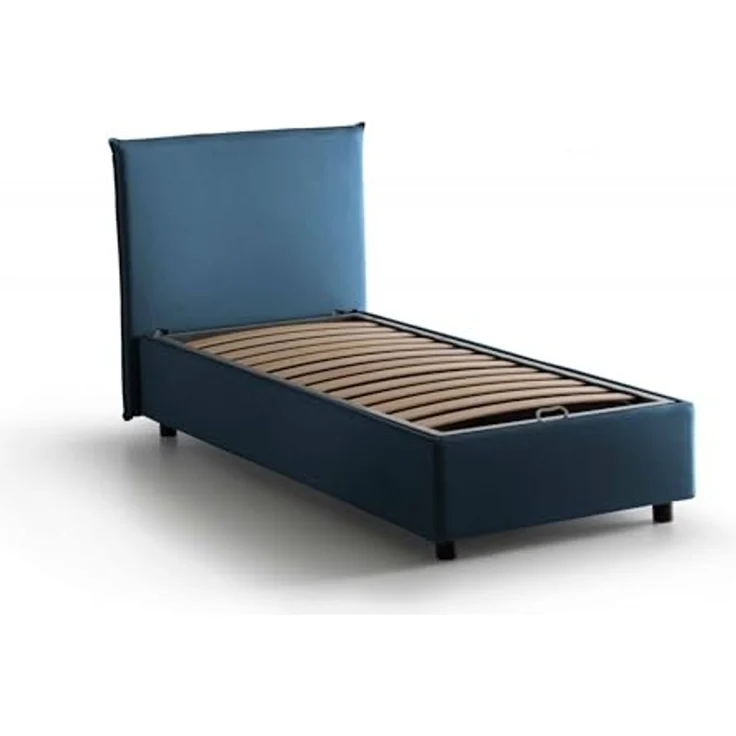 Talamo Italia - Bruna Einzelbett, Bettkasten mit Stoffbezug, 100 % Made in Italy, Öffnung vorne, geeignet für Matratze 80x190 cm, Blau – Bild 3