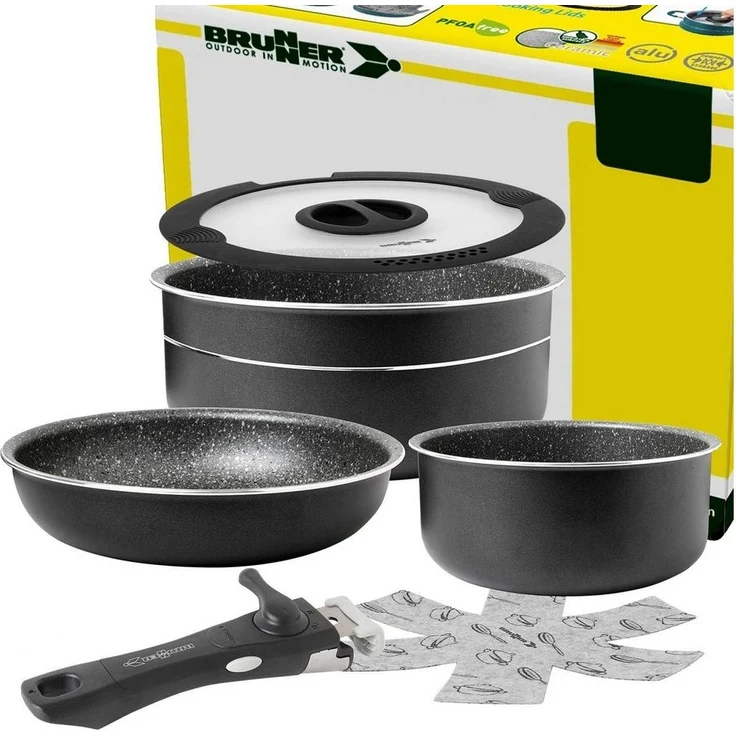BRUNNER Topf-Set BRUNNER Camping Topfset PIRATE Vacublock Leicht, Stapelbar, Alu, (5-tlg) – Bild 5