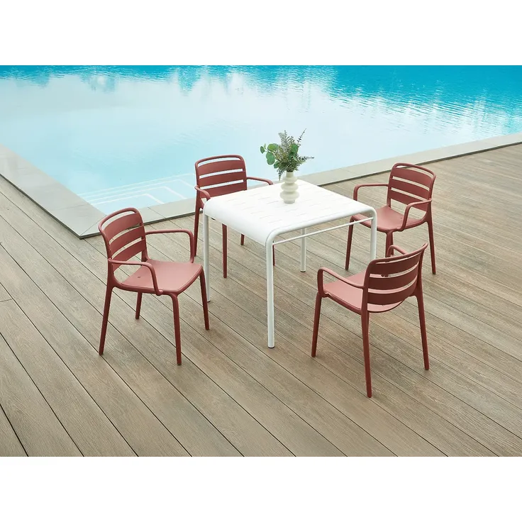 Vente-unique - MOAH Gartenessgruppe Plastik RotWeiß - B 56,5 cm80,5 cm x H 81 cm77 cm x L 60 cm90,5 cm