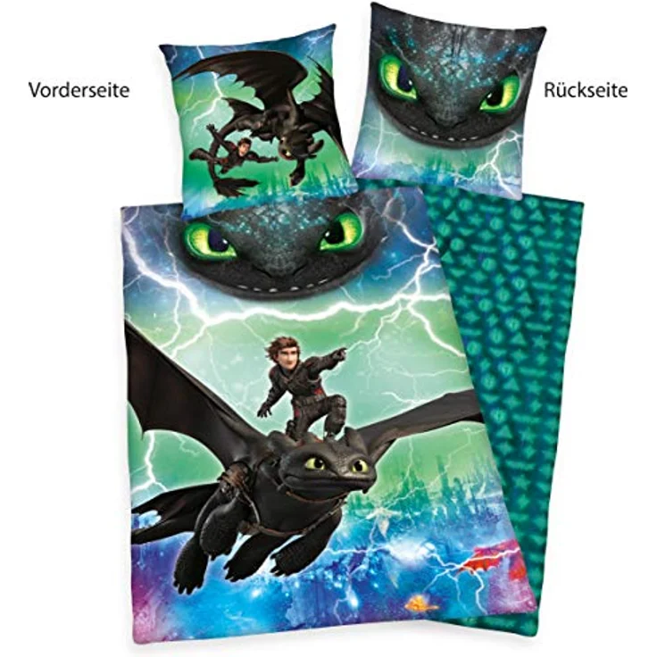 Herding DREAMWORKS DRAGONS Bettwäsche-Set, Wendemotiv, Bettbezug 140x200 cm, Kopfkissenbezug 70x90 cm, Baumwolle/Renforcé – Bild 3