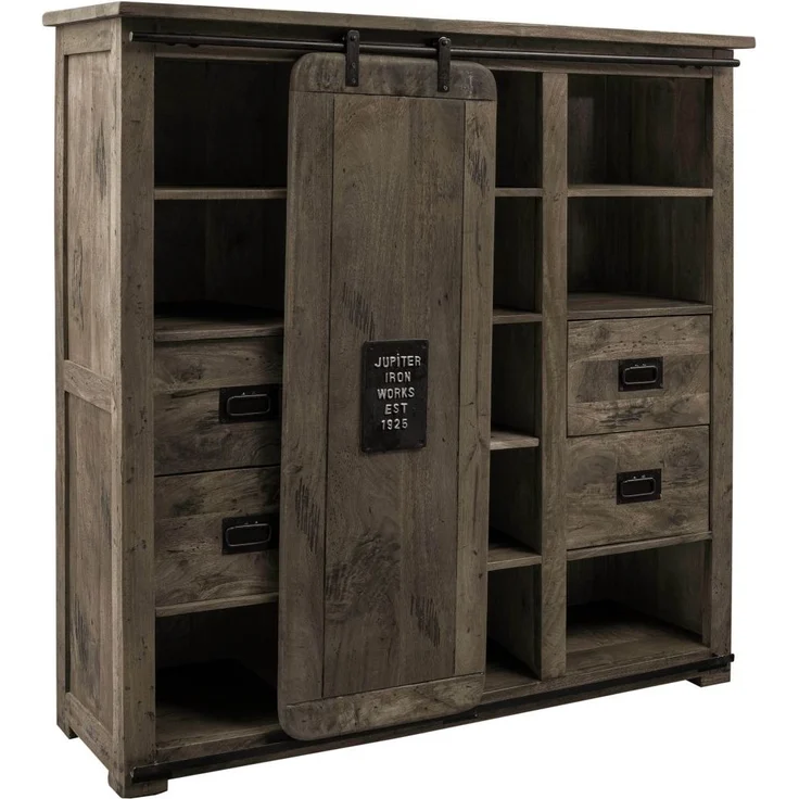 Highboard Mango 142x45x147 grau lackiert RAILWAY #262 – Bild 1
