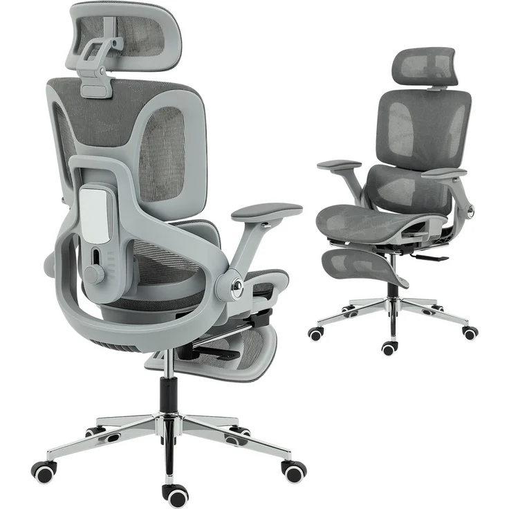 MELAYR, Ergonomischer Bürostuhl, Mesh-Computersessel mit separatem Rücken, Lendenstütze, 74 x 67 x 132 cm, Grau – Bild 1
