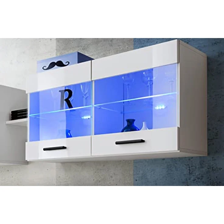 Komodee Hängevitrine Savona, Weiß, Glas, 2 Fächer, rechteckig, 100x50x27.2 cm, modern für Wohnzimmer und Wohnwände – Bild 8