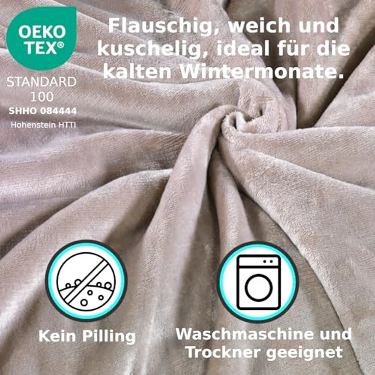 MALIKA® Premium warme Spannbettlaken Cashmere-Touch Bettlaken Jersey Fleece Spannbetttuch Laken, Farbe:Taupe, Größe:120x200 cm – Bild 5