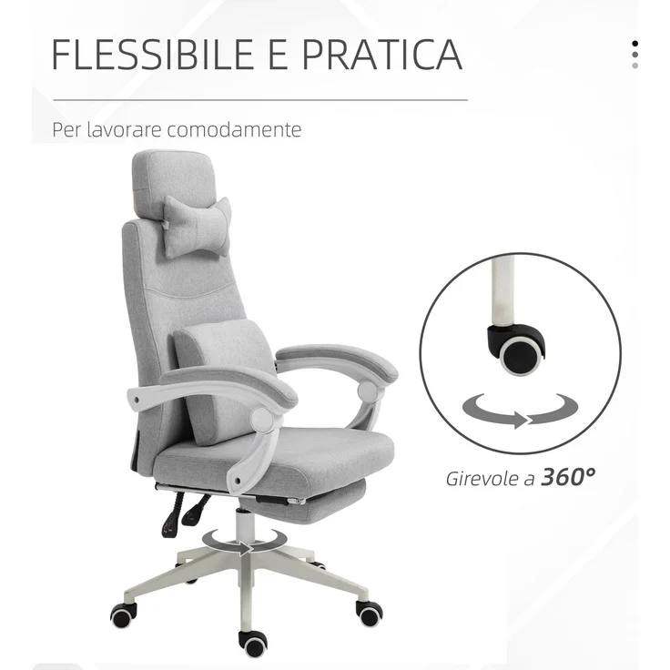 Ergonomischer Bürostuhl, Schreibtischstuhl mit Rollen, Lendenkissen, Kopfstütze und ausziehbarer Fußstütze, grau 62 x 68 x 117–127 cm – Bild 9