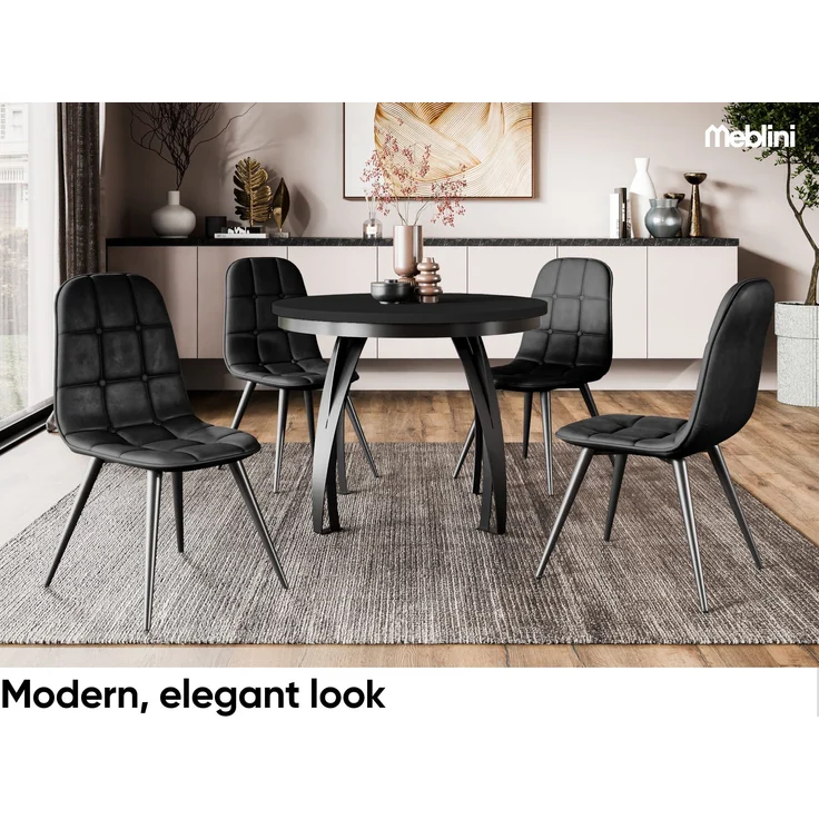 MEBLINI Esstisch Rund Ausziehbar aus Metall - 100-176x77cm - LUNGA - Schwarz Matt - Loft - Esszimmertisch Modern - Küchentisch - Ausziehtisch - Round Dining Table - Esszimmertische – Bild 2
