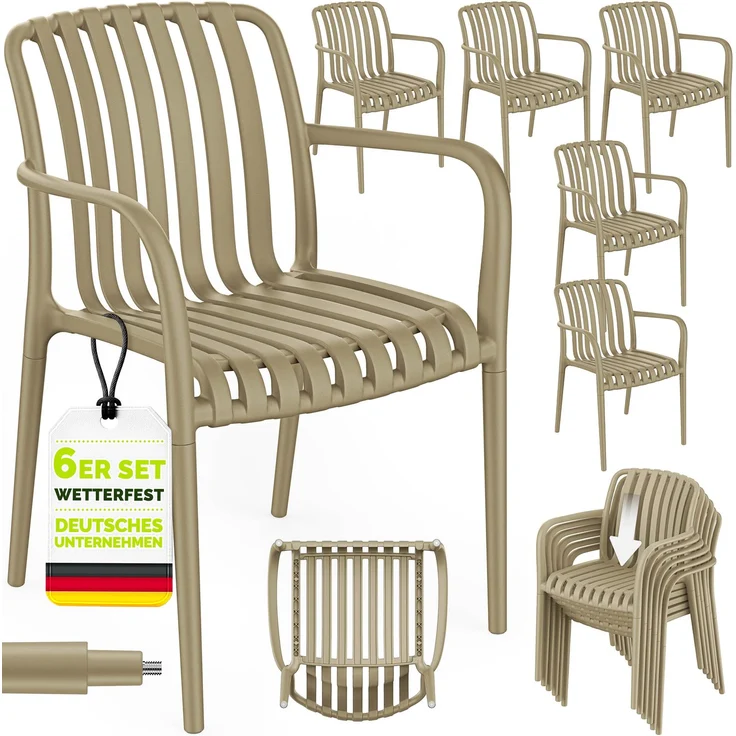 tillvex® Gartenstühle 6er Set Stapelbar Wetterfest mit Armlehne | Outdoor Stühle bis 120kg belastbar | Gartenstühle Outdoor | Terrassenstuhl Gartenmöbel Balkon Garten Terrasse – Bild 6