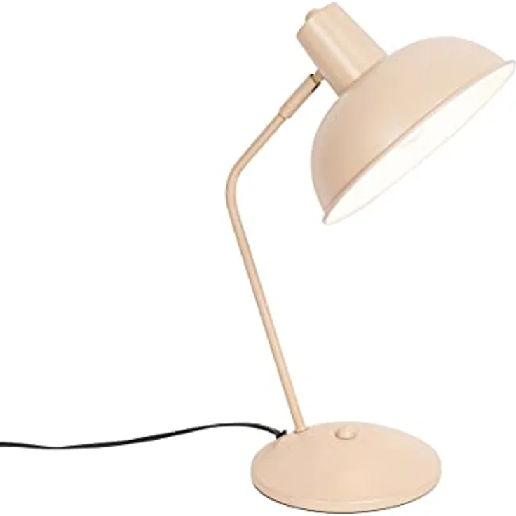 QAZQA Retro Tischlampe Milou, beige, Dimmbar, Stahl Rund, E14, LED geeignet, für Wohnzimmer und Schlafzimmer
