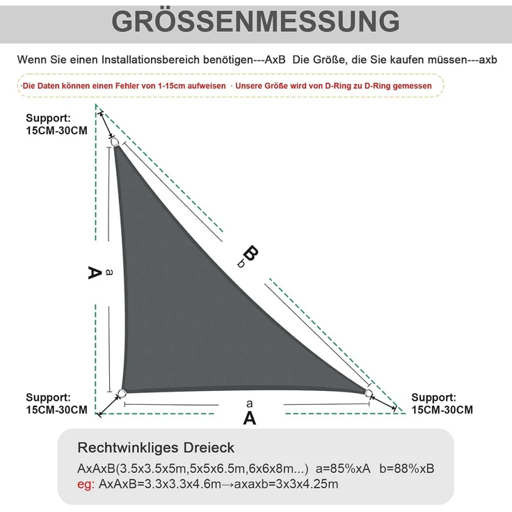 HENG FENG Sonnensegel Wasserdicht Dreieckig 4 x 4 x 5.65 m,Sonnenschutz Wetterfest PES Polyester,Windschutz Wasserabweisend mit 95% UV-Schutz für Balkon Garten Terrasse,Anthrazit – Bild 5