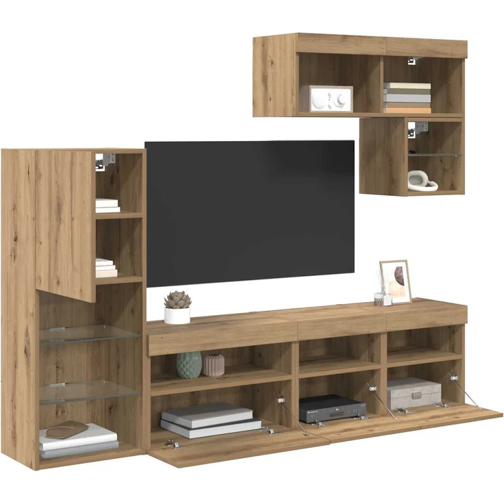 vidaXL TV-Wandgeräte Wandmontiert 6 pcs Artisan-Eiche Holzwerkstoff 3402975 – Bild 2
