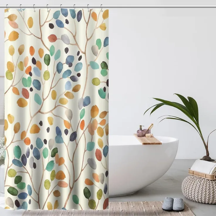 Amaredom Duschvorhang Blumenmuster Badezimmer 120x200 Vorhangset