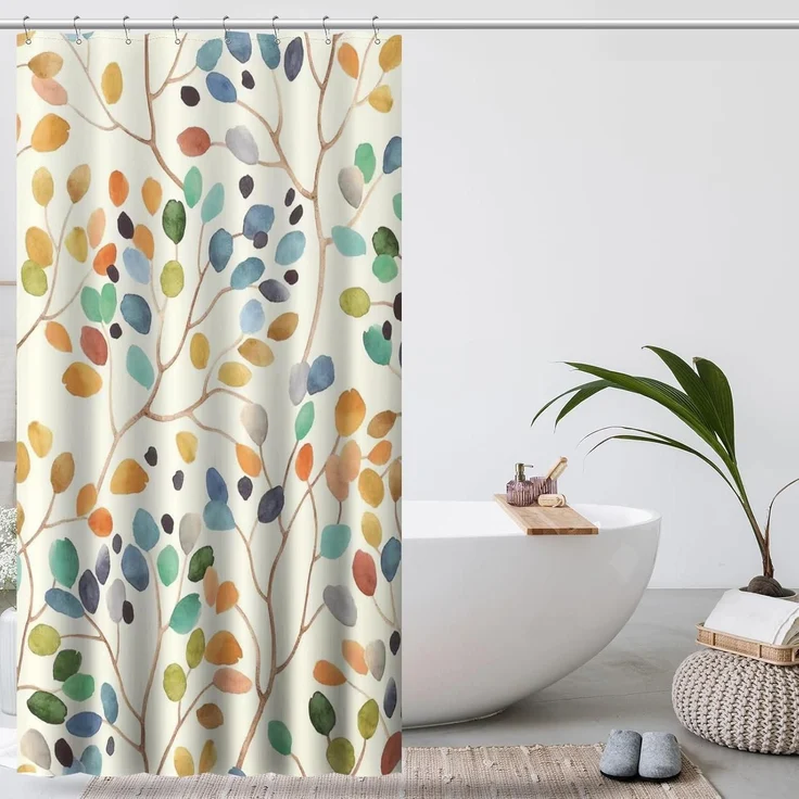 Amaredom Duschvorhang Blumenmuster Badezimmer 120x200 Vorhangset – Bild 1