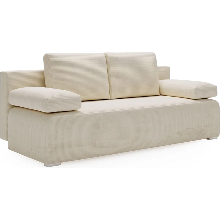Wohnero 24 Zaya Premium Schlafsofa 201x91 cm mit Bettkasten & DL-Automatik – 201x137 cm Liegefläche, 3-Sitzer Sofa mit Schlaffunktion - Creme – Bild 2
