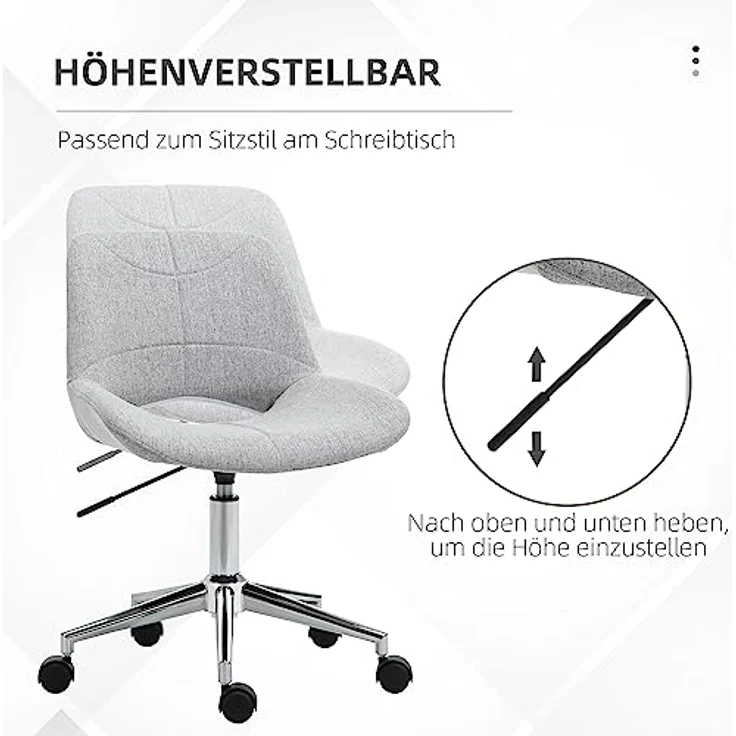 HOMCOM Bürostuhl, Hellgrau, Drehstuhl mit ergonomischer Polsterung und höhenverstellbarer Sitzhöhe 42-51,5 cm, 360° drehbar – Bild 4