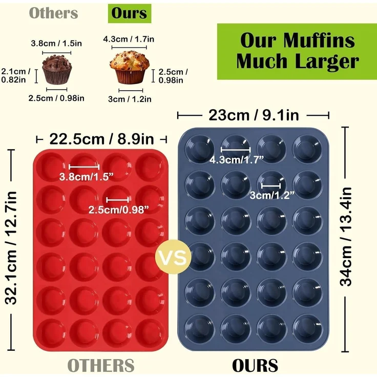Silikon Muffinform 24 Muffins Antihaft Backblech Cupcakes Brownies Kuchen 34 x – Bild 3