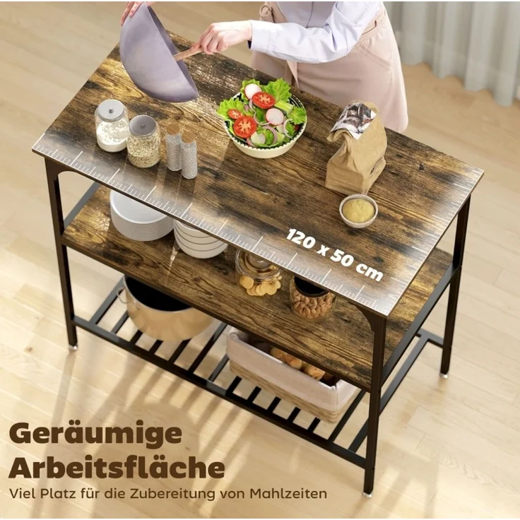 DESVIAE Regal mit Arbeitsplatte und 2 Ablagen 100x90x50 cm Spanplatte Rustikales Braun – Bild 4