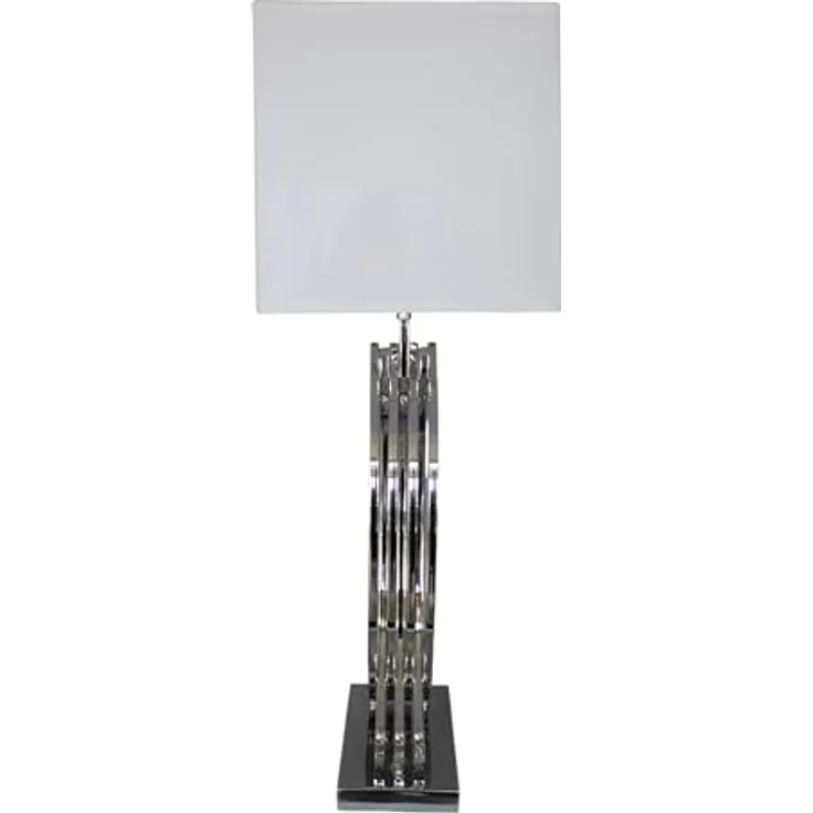 Arnusa Tischleuchte große Tischlampe 74 cm Chrom weißer Schirm Dekoleuchte E27, ohne Leuchtmittel, edle Lampe Chrom – Bild 9