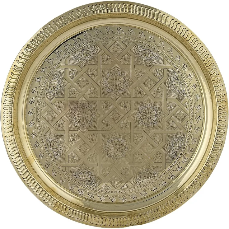 Marrakesch Orient & Mediterran Interior Dekotablett Orientalische Deko Tablett Serviertablett Kerzentablett Gold 28cm, Handarbeit – Bild 1