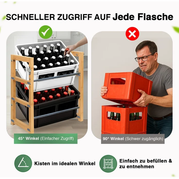 Dimono Flaschenregal DIMONO Bambus Getränkekisten Regal – Ablage für 2/3/6 Kisten, für Bier, Wasser & Limonade, Leergut Aufbewahrung – Bild 6
