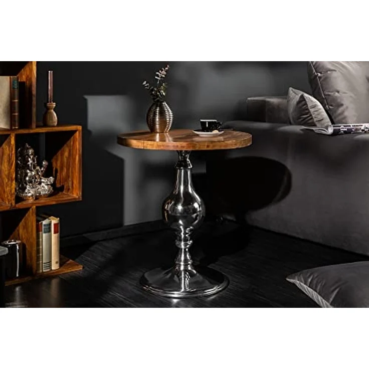 riess-ambiente Beistelltisch EXTRAVAGANCIA 60cm natur / silber (Einzelartikel, 1-St), Wohnzimmer · Mango-Massivholz · rund · Säulenfuß aus Metall · Design – Bild 2