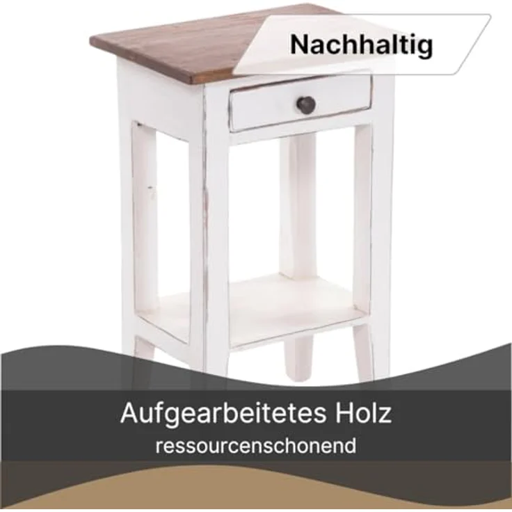 DESIGN DELIGHTS 'Planta' Beistelltisch mit Schublade, 52x34cm (HxB), Weiß-Landhaus – Bild 5