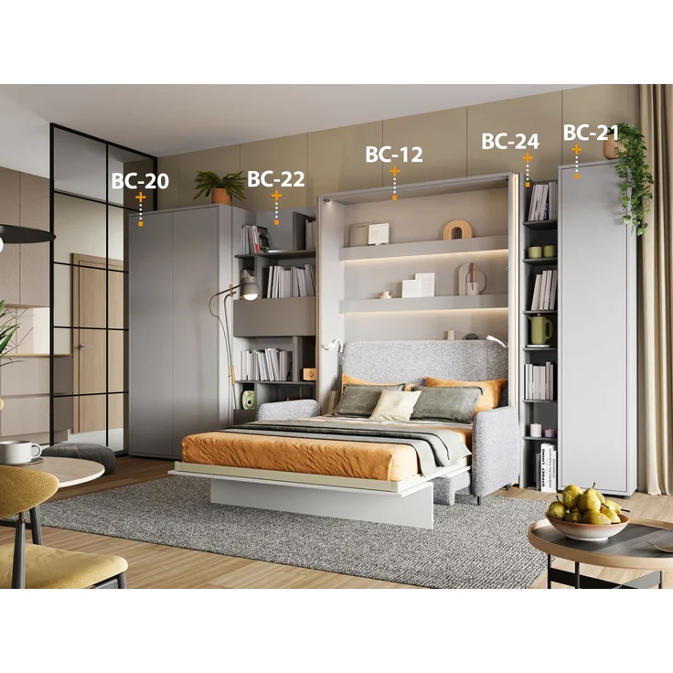 MEBLINI Schrank für Schrankbett Bed Concept - Hochschrank mit Regalen, Fächern und Schublade - BC-22 - Grau/Graphit – Bild 2