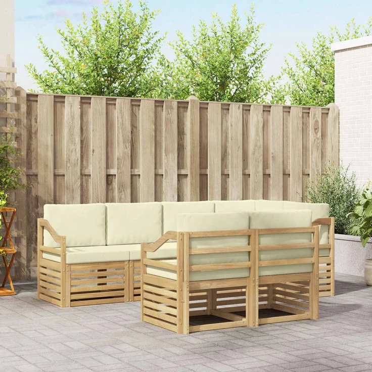 vidaXL Outdoor-Sofagarnitur 7 stk. 7-Sitzer Weiß und Creme Polyester 3392010 – Bild 1