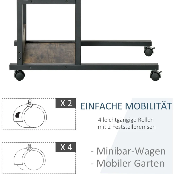 HOMCOM Beistelltisch, E1 Spanplatte, Metall, Kunststoff, Braun, 80L x 40B x 82H cm – Bild 7