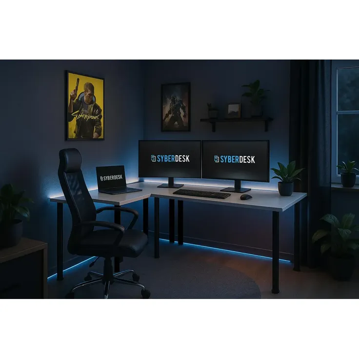 SyberDesk Gaming Pro LED Eckschreibtisch 197 x 132 cm mit LED großer Computer-Schreibtisch, Gaming tisch, USB HUB, (links, Weiß) – Bild 2