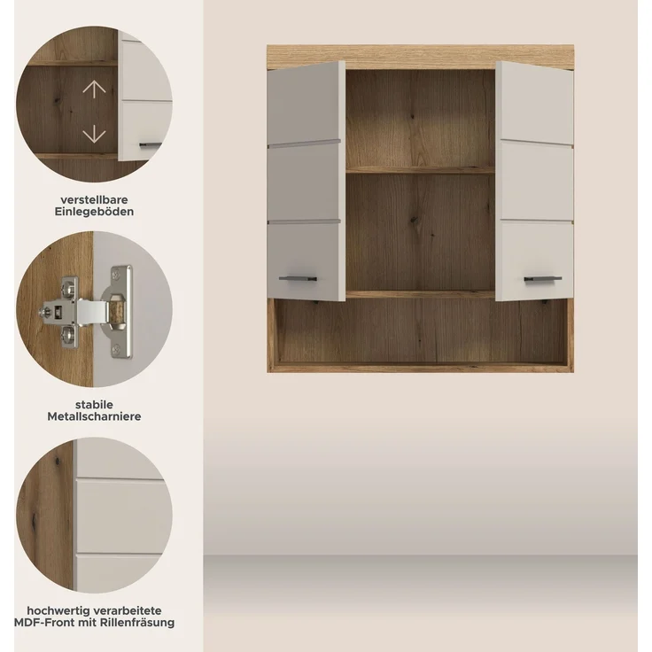 Hängeschrank B/H/T: 74x79x24 cm in Evoak Oak Nachbildung – Bild 6