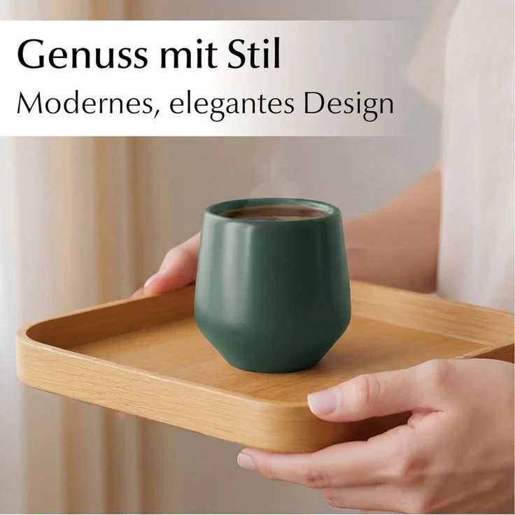 MiaMio Espressotasse Luxe ohne Henkel, 90 ml, Evergreen Grün, 4-tlg, Keramik, Ristretto & Doppio, dickwandig, modern – Bild 2