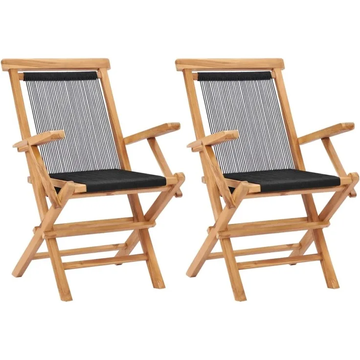 vidaXL Klappbare Gartenstühle 2 Stk. Massivholz Teak und Seil 49362