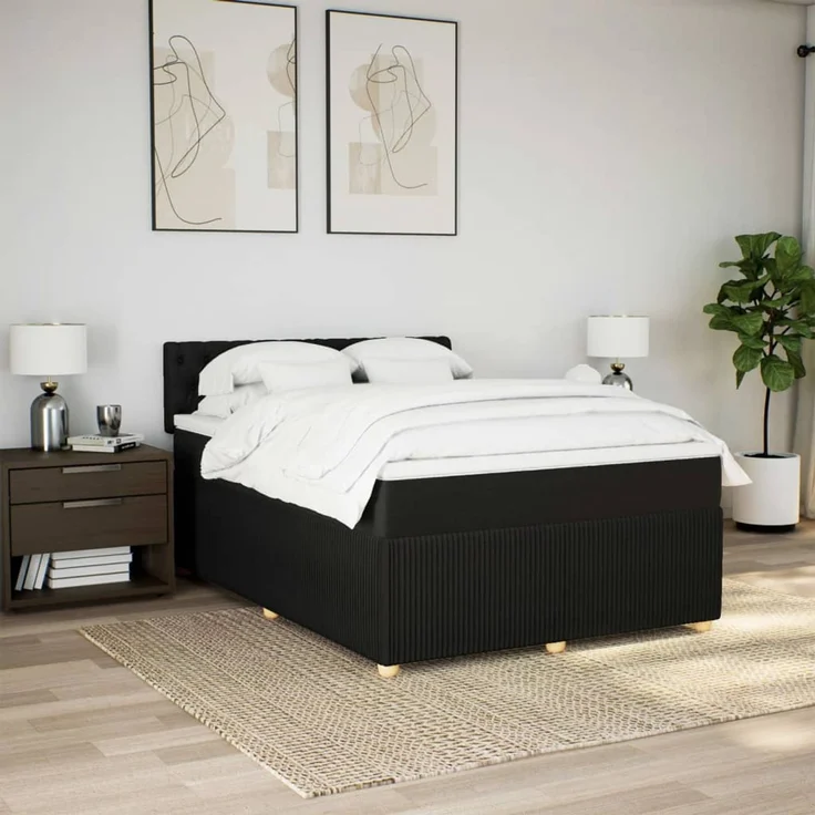 vidaXL Boxspringbett mit Matratze Schwarz 140x190 cm Stoff 3289760 – Bild 4