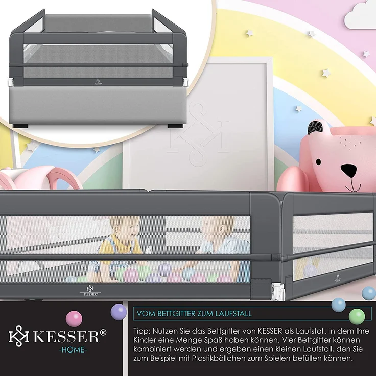 KESSER® Bettschutzgitter, Dunkelgrau, 150cm – Bild 6