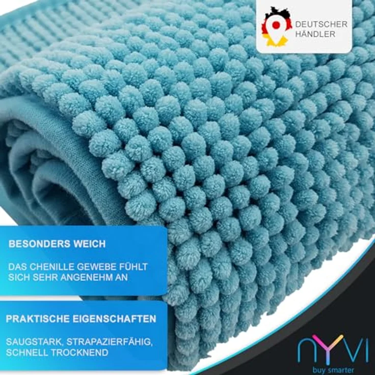 NYVI Badematte WC Vorleger NYVISpa Chenille Badvorleger, Höhe 20 mm, Polyester, Rutschfest, Saugfähig, Schnell Trocknend, Fußbodenheizung geeignet – Bild 4