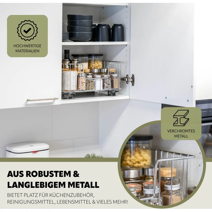 bremermann Korbauszug 2er Set für Oberschränke 40 cm Breite mit Einlegeboden, Metall, Chrom – Bild 6