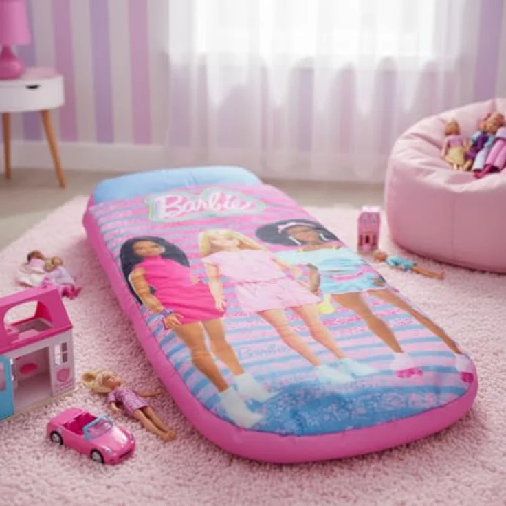 Character World Barbie ReadyBed Kinder Aufblasbares Luftbett und Schlafsack mit Pumpe | Mädchen Reisematratze für Übernachtungen und Camping oder Zuhause – Bild 7