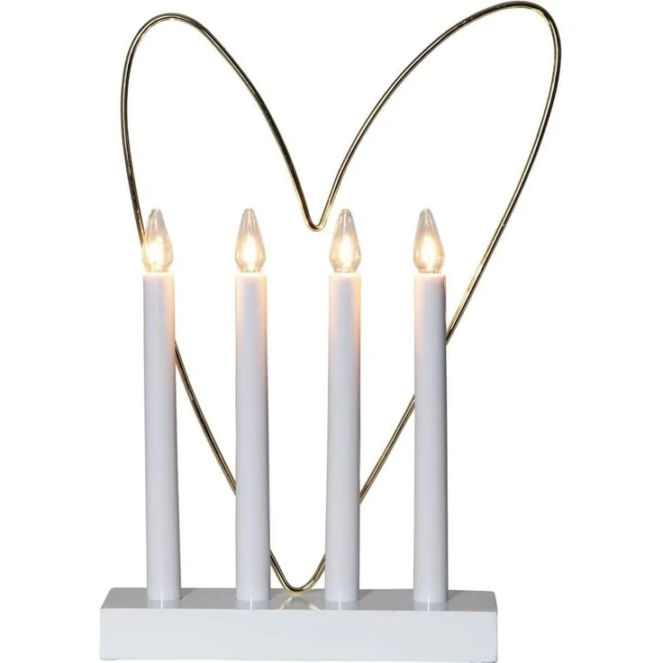 LED Kerzenständer GLOSSY HEART, Weiß, Holz, Stahl, Messing, Kabelschalter – Bild 1
