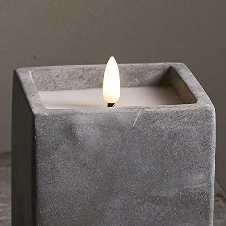 LED Blockkerze ,Flamme Cem', Zement, grau, 11,5cm – Bild 2