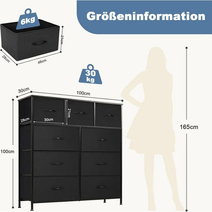 DUMOS Stauraumschrank Kommode mit Stoffschubladen, Stoffkommode für Schlafzimmer Geeignet Schubladenschränke – Bild 2