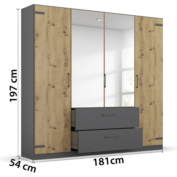 Eckkleiderschrank >Butte< in Eiche Artisan Dekor / grau - 266x197x176 (BxHxT) – Bild 5