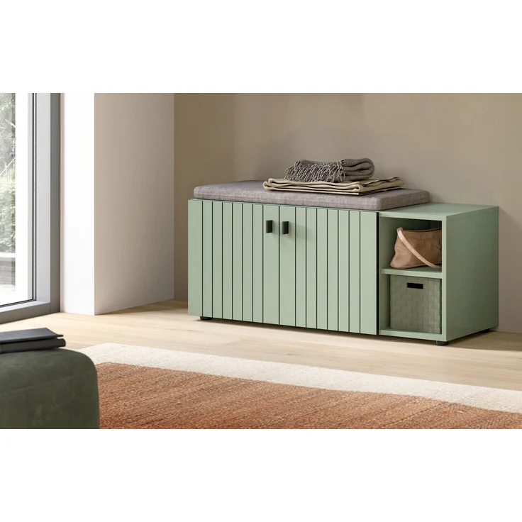 Sitzbank inkl. Sitzkissen (B/H/T: 106x43x37 cm) in Smoke Green Nachbildung – Bild 6
