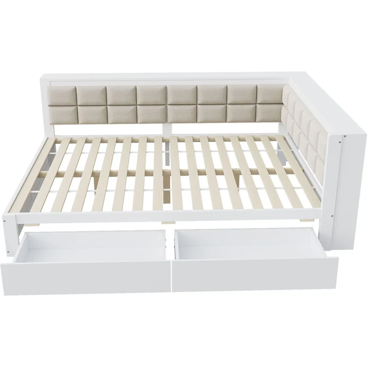 Sofa-Holzbett, 140 x 200, multifunktionales Bett mit weicher Rückenlehne, großer Stauraumschublade, Einzelbett, Jugendbett, Holzbett aus Kiefernholz, Holz, Weiß, 140 x 200 cm – Bild 8