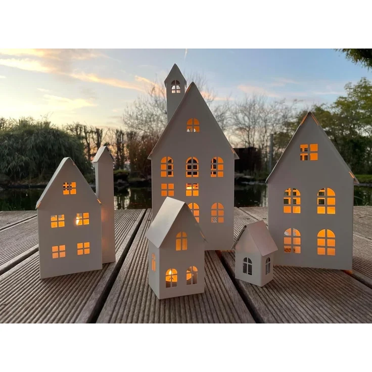 LB H&F Lilienburg Dekofigur 5er SET Haus Häuser Deko Metall Lichthaus Metallhaus Dekohaus (weihnachtsdeko Winterdeko Herbstdeko Mitbringsel Geschenk Adventsdeko Herbstdeko Tischdeko Laterne Windlicht Laterne Windlicht Wohnzimmer außen Garten Mutter Mam... – Bild 2