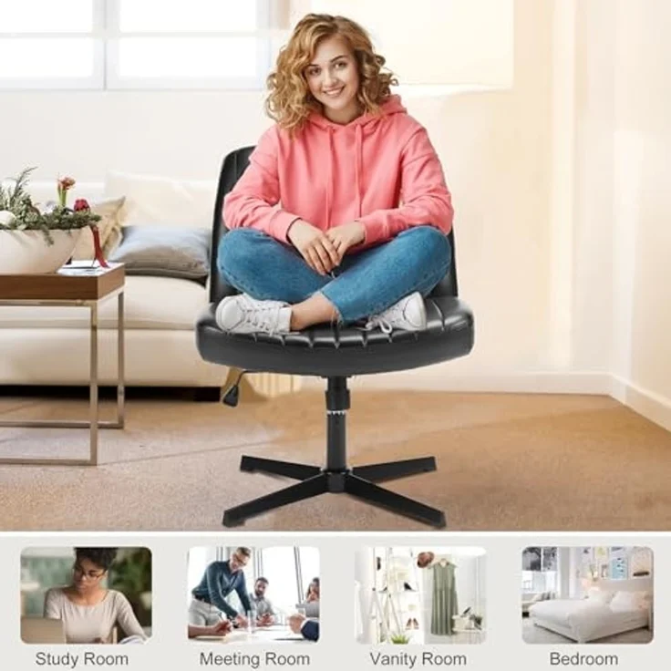 DUMOS Criss Cross Stühle, ohne Armlehnen, Bürotisch, ohne Räder, drehbar, gepolstert, breiter Sitz, modern, höhenverstellbar, mittlere Rückenlehne, Schminktisch, Sitzgelegenheit für Zuhause, Büro, – Bild 7