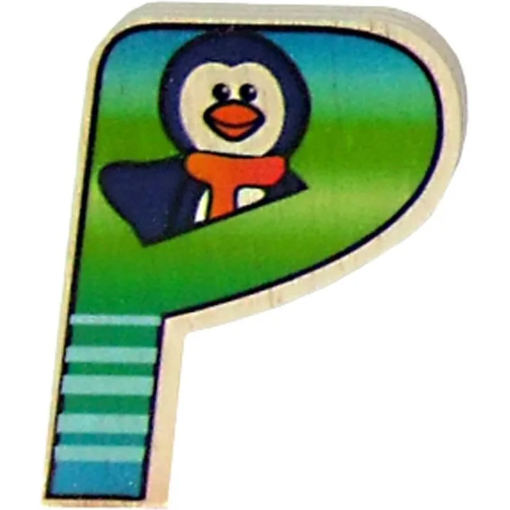 Hess Holzspielzeug 0044P - Buchstabe aus Holz, mit buntem Tiermotiv passend zum Konsonant P, ca. 5x6 cm groß, handgefertigt, als Dekoration für´s Kinderzimmer