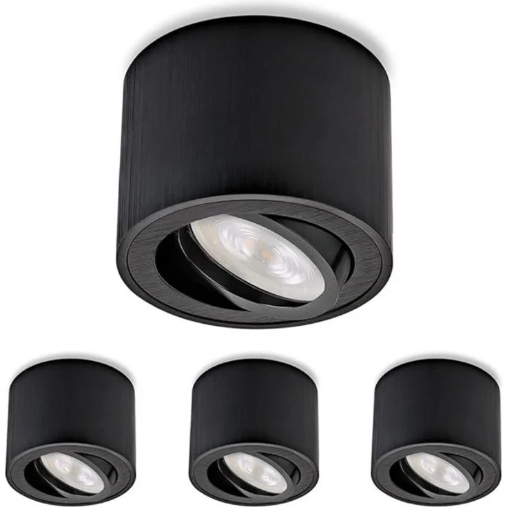 Sweet LED LED Aufbaustrahler 4er Set flache LED Aufbauspots schwarz - rund & schwenkbar, 5 W, 230V, LED wechselbar, Warmweiß, LED Deckenlampe, Deckenspot, Deckenstrahler – Bild 4