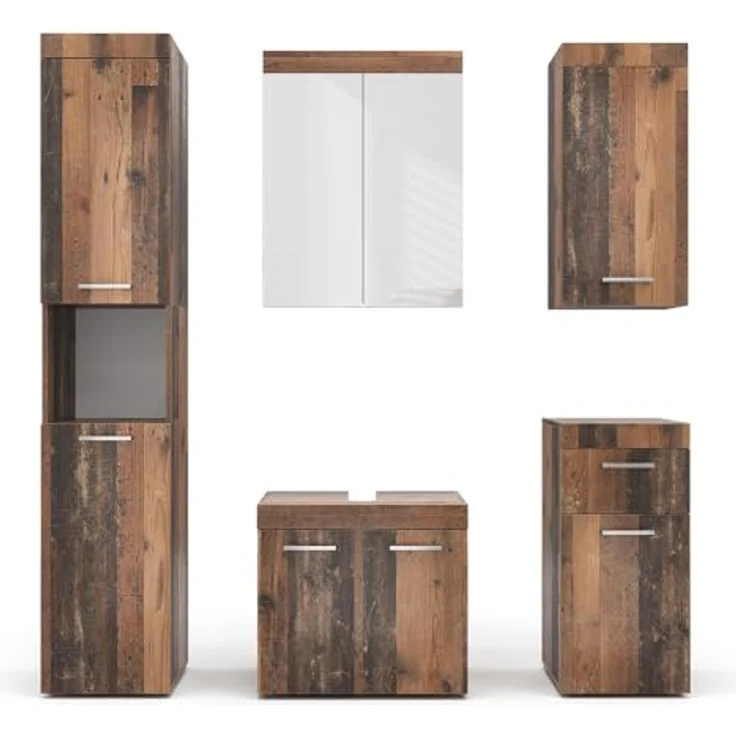 Vichy Badmöbelset Luna, 5-teiliges Oldstyle Badmöbel-Set mit Waschbeckenunterschrank und Spiegelschrank – Bild 1