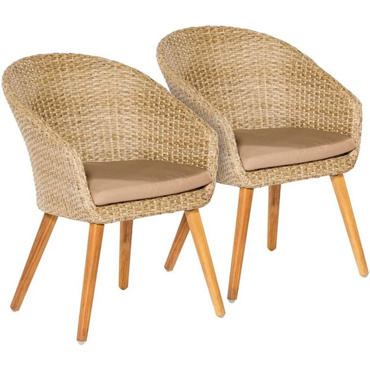 MERXX Gartenstuhl Arrone (Set, 2 St), 2er Set, Alu/Polyrattan/Akazie, beige, inkl. Auflage – Bild 3